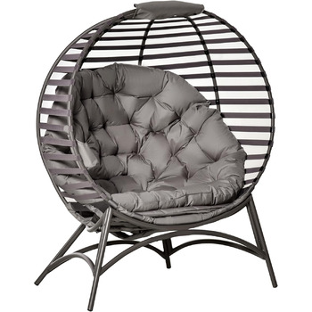 Крісло Outsunny Papasan Садове крісло з подушкою Плетене крісло Овальне крісло для відпочинку Складний кошик для балкона Патіо Indoor Пісок Коричнева сталь 118 x 75 x 139 см