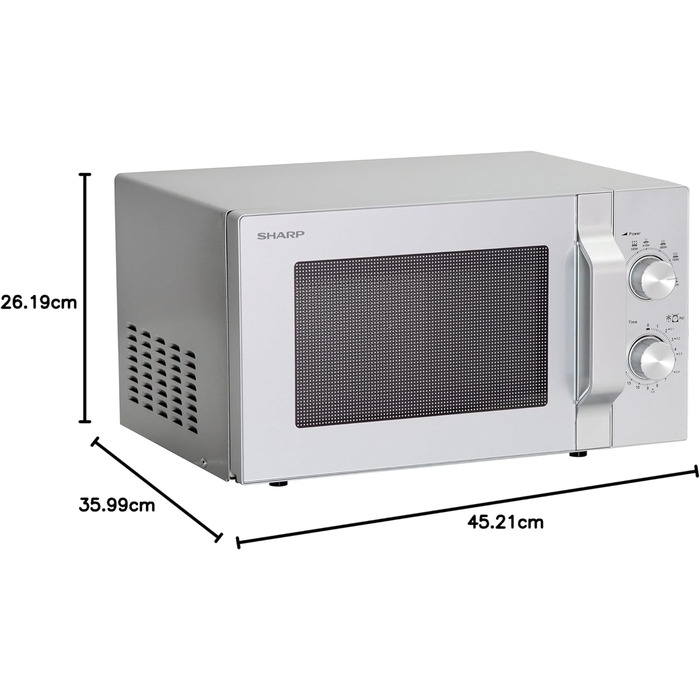 Мікрохвильова піч Sharp R204S Solo / 20 л / 800 Вт / 6 рівнів потужності / Таймер від 30 хвилин до 00 секунд / Розморожування з контролем ваги / Скляний поворотний стіл (24,5 см) / срібло