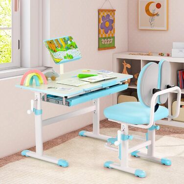 Дитяча парта DREAMADE з регулюванням висоти, шкільна парта з регулюванням нахилу, парта для дітей, парта для підлітків з підставко