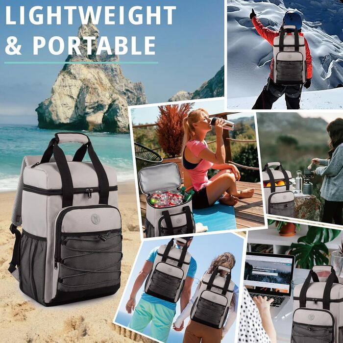 Рюкзак-холодильник з м&39якою ручкою для перенесення, легкий та утеплений, герметичний, великої місткості ідеально підходить для жінок та чоловіків для пляжу, кемпінгу, пікніків, риболовлі та походів, сірий