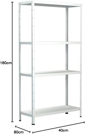 Система полиць SCHULTE з 4 полицями PowerMAX, вантажопідйомність 65 кг, 180x80x40 см (ВxШxГ), білий, полиця для зберігання, полиця для майстерні, полиця для підвалу, полиця для гаража, металева полиця