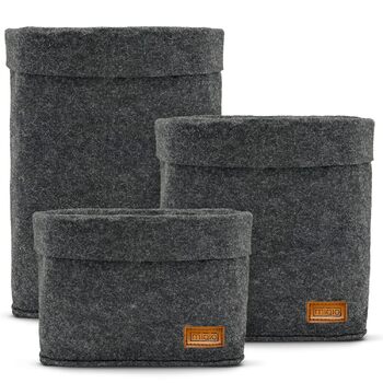 Кошик преміум-класу з фетру MIQIO Design Набір із 3 кошиків для зберігання Сертифіковано Oeko-Tex Складаний органайзер Кубоподібна коробка для кухні, вітальні, коридору або ванної кімнати Темно-сірий