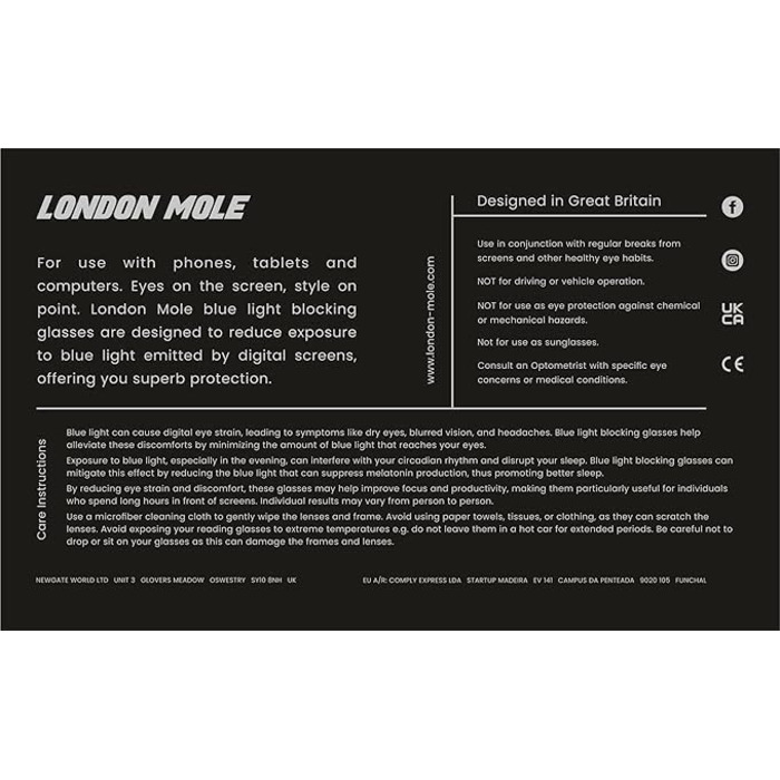 Окуляри для захисту від синього світла LONDON MOLE Huntsville Стильні квадратні Blue Blocker Захист очей від екранів Для чоловіків та жінок (unisex) Пружинні дужки, гумований чорний