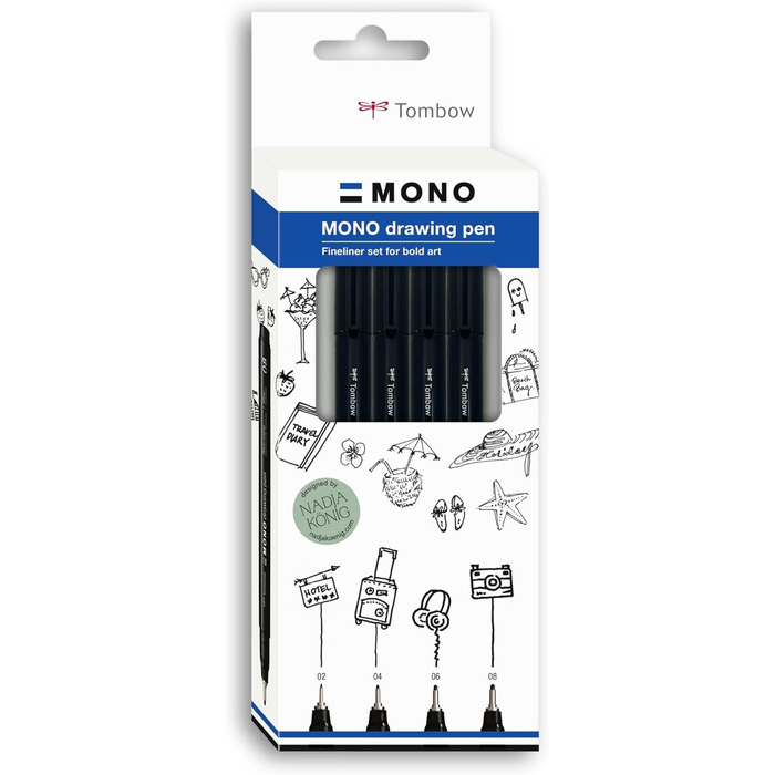 Ручка для малювання Tombow Fineliner MONO, Bold Set, пігментне чорнило, водо- та світлостійкість, для ілюстрації та малювання, чорна, набір з 4 шт. , WS-EFL-H-B-4P