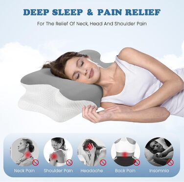 Подушка з піни з ефектом пам&39яті, ергономічна подушка для шиї, ортопедична подушка для підтримки шиї для сну на боці, спині та животі, подушка для полегшення болю в шиї та плечах, знімний чохол, який можна прати