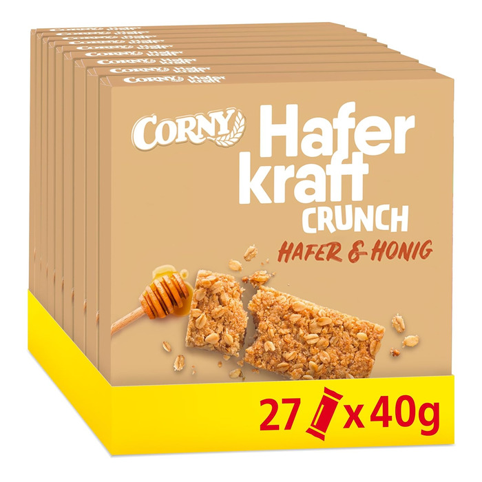 Вівсяний батончик Corny Haferkraft Crunch хрусткий з корисним вівсом та медом Велика упаковка 27x40 г Crunch Oats & Honey