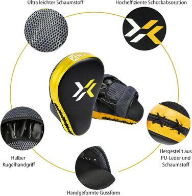 Боксерські щитки з високоякісною підкладкою - 1 пара боксерських щитків для кікбоксингу для оптимального поглинання ударів, тренувальні щитки для чоловіків та жінок, жовті