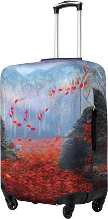 Чохол для валізи Червоне листя, камяний мох - еластичний захист від подряпин та пилу, чорний, розмір 85