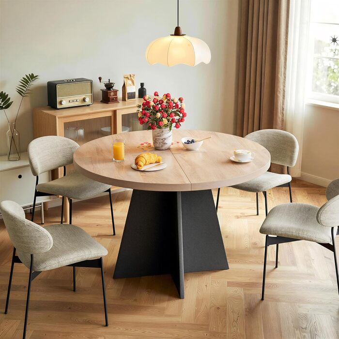 Круглий кухонний стіл MSFE 100 см, круглий дерев&39яний обідній стіл для 4 осіб, обідній стіл у ретро-індустріальному стилі з чорною стійкою хрестоподібною дерев&39яною основою для їдальні, кухні, вітальні, 100*100*75 см