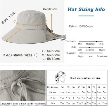 Жіночий сонцезахисний капелюх Comhats, захист від сонця UPF 50, літній капелюх із захистом шиї, широкі козирки, бавовна, M 1005темно-синій