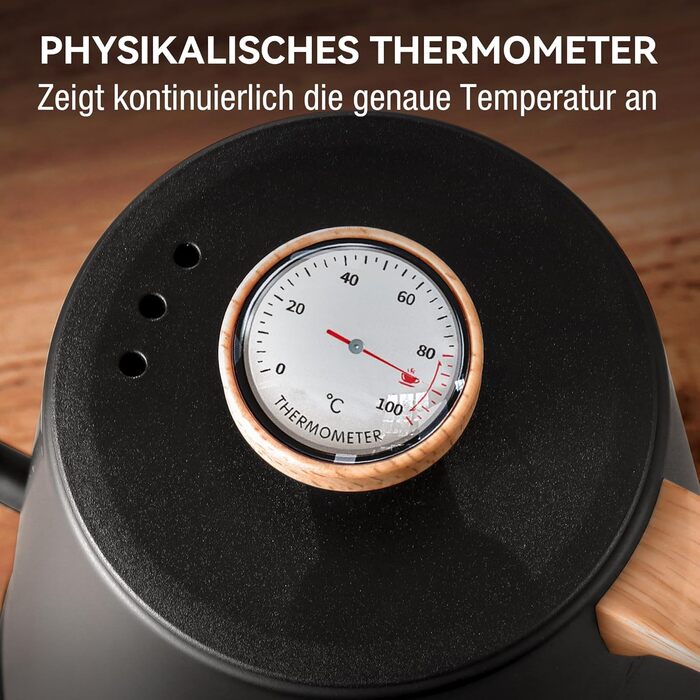 Чайник з гусячою шийкою з термометром, електричний чайник 1л з автоматичним вимкненням, чайник для гарячої води з нержавіючої стал