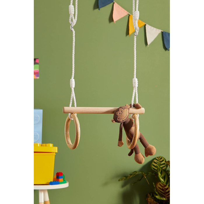 Маленька нога Трапеція з дерев'яними гімнастичними кільцями, для кріплення на гойдалці або рамі для лазіння, для дітей віком від 3