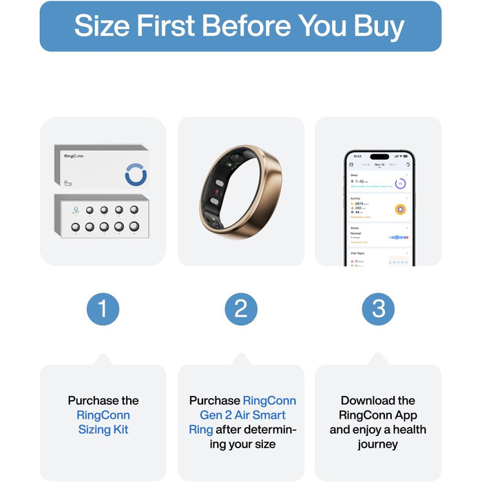 Ультратонке смарт-кільце зі штучним інтелектом, 10-денний час роботи від батареї, трекер сну/стресу/серцевого ритму, смарт-кільця для чоловіків, водонепроникність IP68, сумісність з iOS та Android (Dune Gold, 9) 9 Gold, 2 Air