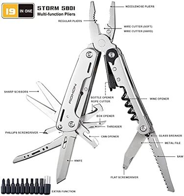 Плоскогубці Roxon S801S STORM, туристичний мультитул, мультитул з додатковою групою насадок і чорним кейсом, кишеньковий мультитул