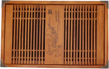 Піднос для чайної церемонії Гунфу, дерев'яний, з великим резервуаром для води та орхідеями, для чайної церемонії Гунфу, 28 x 43 см