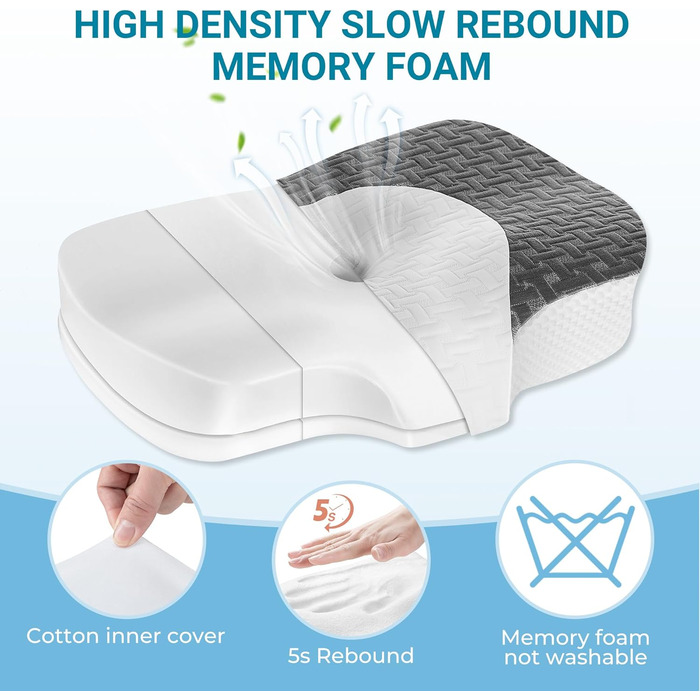 Ортопедична подушка Elviros з піни з ефектом пам&39яті, подушка для зняття болю в шиї, подушка для сну, ергономічна подушка для шиї, подушка для підтримки шиї, подушка проти хропіння для сну на боці та животі, темно-сіра, 53,5 x 37,5 x 11,5/14 см