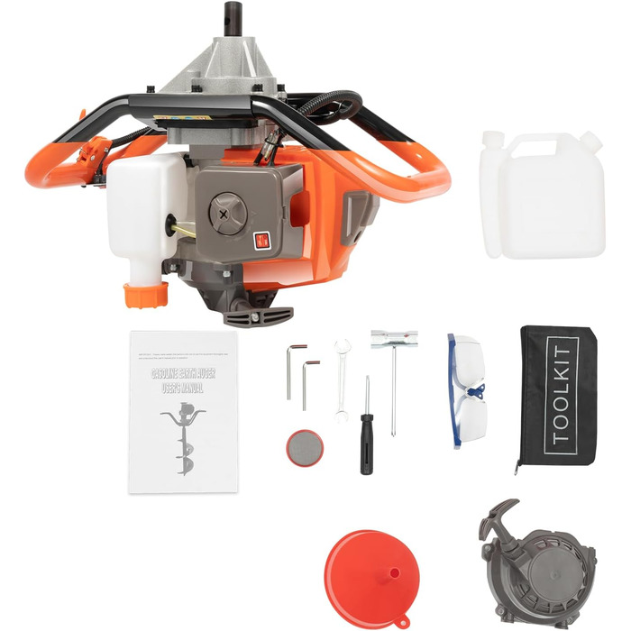 Бензиновий земляний бур 71CC, 2.3 кВт з набором з 3 свердел, подовжувачем та інструментом, садковий бур для посадки дерев, будівництва огорож та садових робіт, 300 об/хв