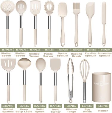 Набір кухонного посуду Umite Chef, нержавіюча сталь, 15 предметів, антипригарний, посуд, лопатки, подарунковий хакі