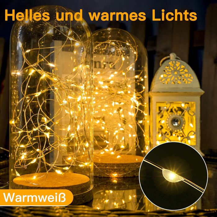 Акумулятор казкових вогнів Ollny 2pcs 5M, 50pcs світлодіодні казкові вогні в приміщенні, мідний дріт казкові вогні IP44 водонепрон