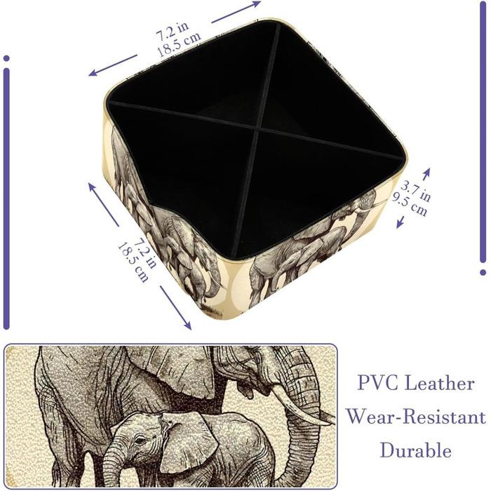 Тримач для ручки FNETJXF для столу, органайзер для ручки для столу, веганська шкіра, пульт дистанційного керування Caddy, картина слона, мати та дитина, багатофункціональний настільний органайзер Pattern 9015