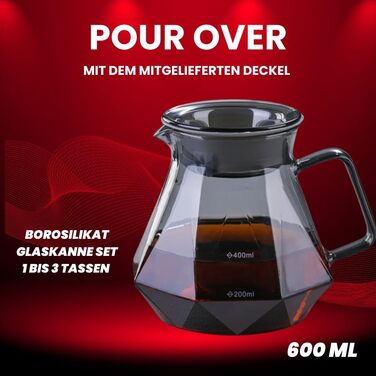 Кавоварка для наливу, набір глечиків з боросилікатного скла 600 мл, ручка з волоського горіха, фільтр кавоварки, ресторан і кемпінг, від 1 до 3 чашок