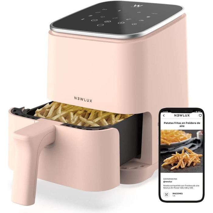 Мультипіч 2 л Air Power V20 (1200 Вт) з 8 програмами та сенсорною LED-панеллю, фритюрниця 2 л (до 230 C) для 2 осіб, легко чиститься та з додатком рецептів - без PFOA Корал 2 Літрос 3-й Корал