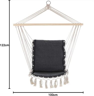 Підвісне крісло DETEX Вантажопідйомність 150 кг Подушка сидіння Макраме Вулична/Приміщень Підвісна гойдалка Підвісне крісло Підвісна гойдалка Крісло-гойдалка Сіре