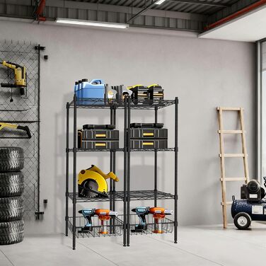 Металева стійка для зберігання, регульована штабелювальна стійка, штабелювана та розширювана стелажна система, міцна стелажна система для зберігання, полиця-органайзер для шафи (чорна, 2 рівні)