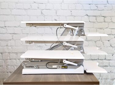 Стіл-конвертер Seville Classics 90 см з пневматичним регулюванням висоти сидячи-стоячи з газовою пружиною, металевий, білий 90 см x 59 см пневматичний білий