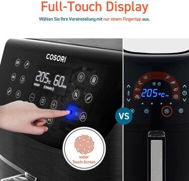 Фритюрниця з цифровим світлодіодним сенсорним екраном, 13 функцій приготування, попередній нагрів і підтримання тепла, режим струшування, без масла, 1700 Вт, чорний, 5.5L XXL Fryer