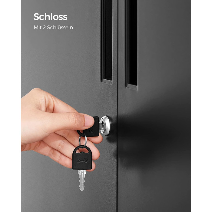 Шафа для документів, Багатоцільова шафа, Офічна шафа з 2 дверима, Шафа, що замикається, Сталева шафа для зберігання, Для кабінету, Вітальня, Матовий чорний OMC013B01 80W см Матовий чорний