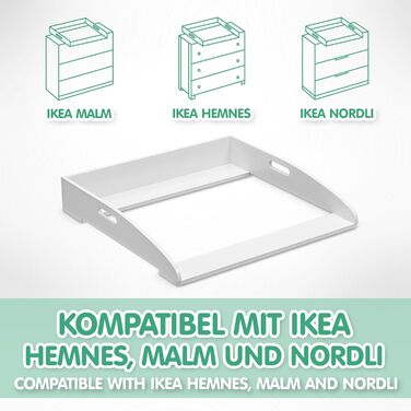 Накладка на пеленальний столик CADANI ILA Регульована універсальна накладка на пеленальний столик, сумісна з комодами IKEA Malm, Hemnes та Nordli 777612 см, Біла із захистом від перекидання та надійним кріпленням для пеленальних столиків