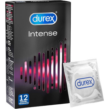 Презервативи Durex Intense Orgasmic, ребристі та з шипами презервативи зі стимулюючим гелем для більш інтенсивного жіночого задоволення, упаковка з 12 шт. (1 x 12 шт. )