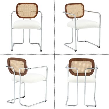 Обідні стільці, комплект з 2 шт. , ретро кухонні стільці зі спинкою з ротанга, м&39які обідні стільці з металевим каркасом та штучним хутром, для їдальні, вітальні, кухні, спальні, холу, білі 2 білі