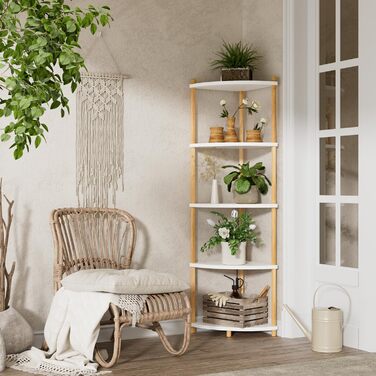 Кутова полиця Ruichang, стояча, 5 ярусів, книжкова полиця, окремостояча полиця, полиця для зберігання, складська полиця для кухні, ванної кімнати, вітальні, офісу, 143,5 x 29 x 29 см, біла