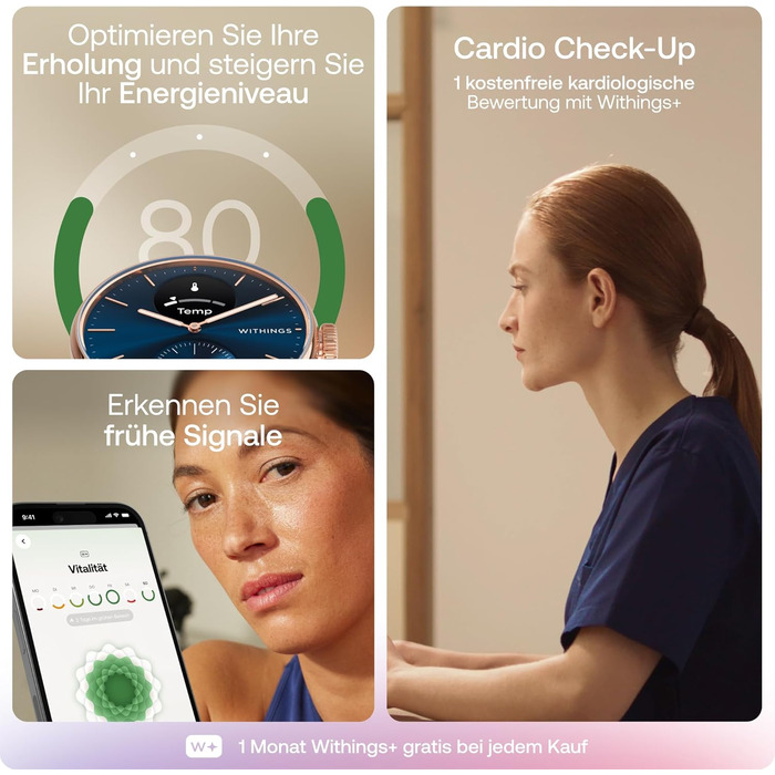 Розумний годинник для чоловіків та жінок, ЕКГ, SpO2, температура, відстеження сну, здоров&39я дихальних шляхів, водонепроникний, 35 днів автономної роботи, Android та iOS, рожево-золотистий синій ScanWatch 2 38 мм, 2