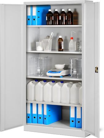 Металева шафа Jan Nowak Jan 185 x 90 x 40 см - Металева шафа для документів, що замикається, з 2 дверима, багатофункціональна шафа з 5 полицями, офісна шафа зі сталі з порошковим покриттям - сіра 185 см x 90 см x 40 см