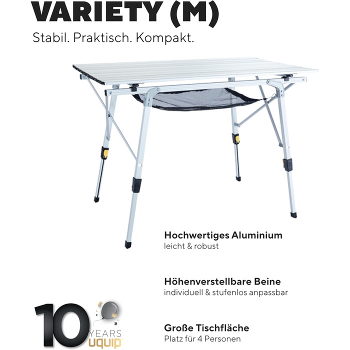 Кемпінговий стіл Uquip Variety M Silver I 53 x 46 x 90 см I Компактний розкладний стіл вантажопідйомністю 30 кг I Міцний розкладний стіл з алюмінію I Портативний вуличний стіл для кемпінгу, пікніків, фестивалів та саду