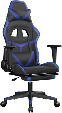 Ігрове крісло з підставкою для ніг, чорно-синя штучна шкіра, офісне крісло, ігрове крісло, ігрове крісло, обертове крісло, стілець для столу - 3143676