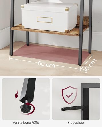 Книжкова полиця VASAGLE, полиця-драбина, 5 ярусів, вузька полиця, відкрита окремостояча полиця для кабінету, вітальні, спальні, кухні, промисловий дизайн, вінтажний коричнево-чорний LLS067B01 Вінтажний коричневий чорний 5 полиць (60Ш x 170В см)