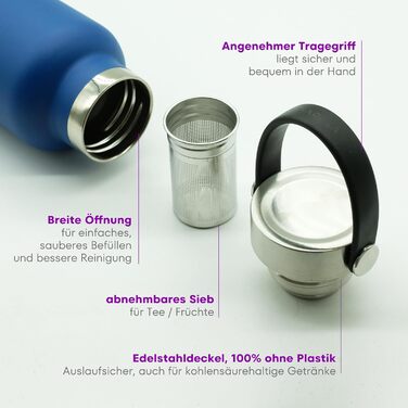 Термос об&39ємом 750 мл з ручкою для перенесення та знімним заварювачем для чаю або фруктів. Герметична пляшка з нержавіючої сталі, підходить для газованих напоїв, ізольована пляшка для гарячих та холодних напоїв. (Сірий) Сірий 750 мл