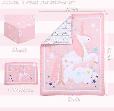 Комплект постільної білизни UOMNY в дитяче ліжечко для дівчаток, рожевий, 3 предмети, ковдра, простирадло, дитяча наволочка, м'яка