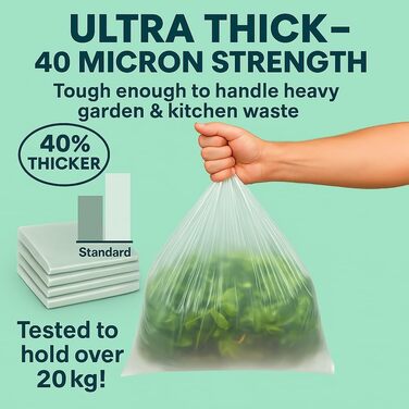 Л міцні, надзвичайно міцні, прозорі сміттєві пакети, прозорого кольору, з плоским верхом, великі сміттєві пакети, 40 мікрон, перероблені, стійкі до розривів, для кухні, побуту, комерційного використання (20), 240