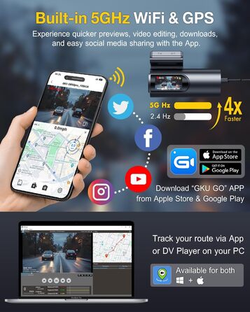 Відеореєстратор автомобільний передній задній, 5 ГГц WiFi GPS, подвійний відеореєстратор, 1.5 IPS міні-автомобільна камера з 64 ГБ