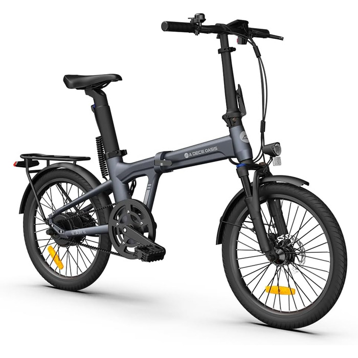 Електровелосипеди, Безщітковий двигун BAFANG, Складаний електровелосипед, Ремінний привід, Перемикання двох режимів, 20-дюймовий електровелосипед, 2/3 швидкості, ADO Smart App, 2,4-дюймовий IPS-дисплей, Жіночий/Чоловічий електровелосипед сірого кольору Ai