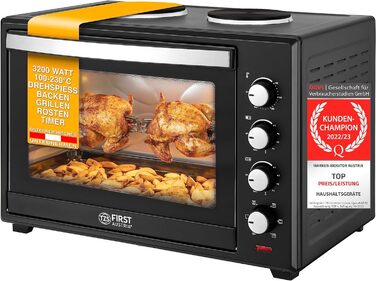 Міні-піч TZS First Austria з конфорками Ємність 60 л 3400 Вт, конвекція, макс. 230C Підходить для кемпінгу, гуртожитків та невеликих кухонь