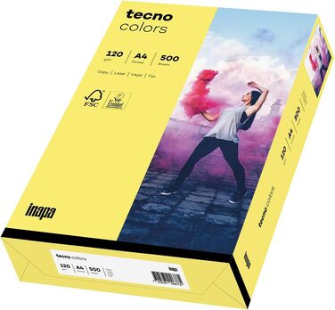 Кольоровий папір для принтера INAPA, кольоровий папір TECNO Кольори 120 г/м, А4, 1 250 аркушів (5x250), середньо жовтий