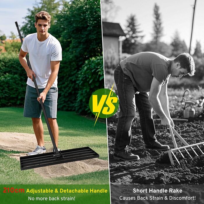 Гребінь-рівняльник для газону, інструмент для вирівнювання ґрунту, легке вирівнювання та догляд за газоном для саду, подвір'я, гольф-поля, 90x30x210 см