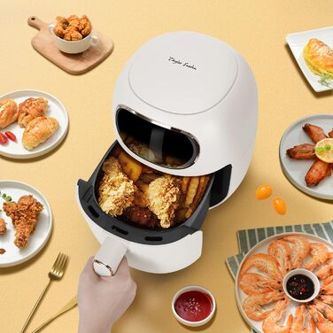 Фритюрниця, компактна техно-фритюрниця 3 л, 1300 Вт, 8 попередньо встановлених меню, LED-дисплей, електронний сенсорний екран, кошик для смаження з антипригарним покриттям, білий