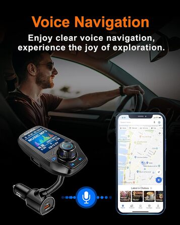 Передавач Bluetooth для автомобіля з 1,8-дюймовим кольоровим екраном Bluetooth Гучний зв'язок Bluetooth Автомобільний радіоадаптер 4 в 1 MP3-плеєр AUX 2 USB-порти SD/TF карта (QC3.0PD чорний)